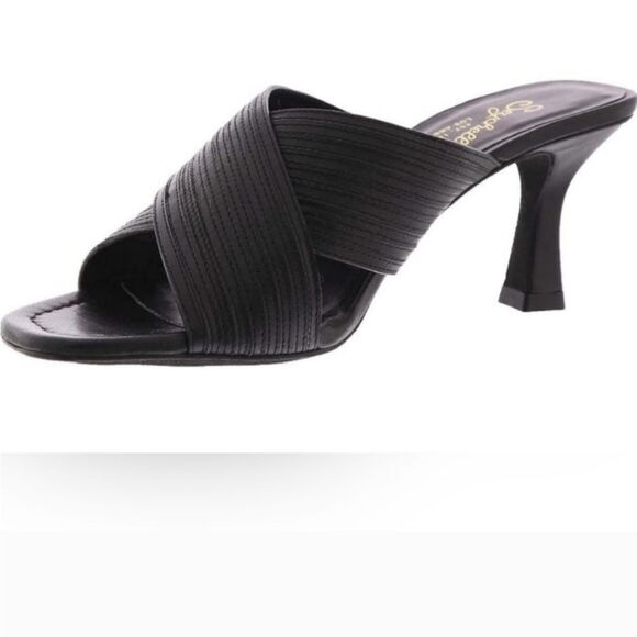 Seychelles Black Fleet 3" Heel Leather Slip On Cross Strap Mule Size 6.5 NWT - Picture 1 of 9